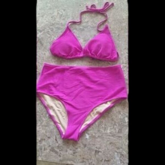 Old Navy hot pink triangle slide string top bikini and full bottom Sz L NWOT - Picture 3 of 7